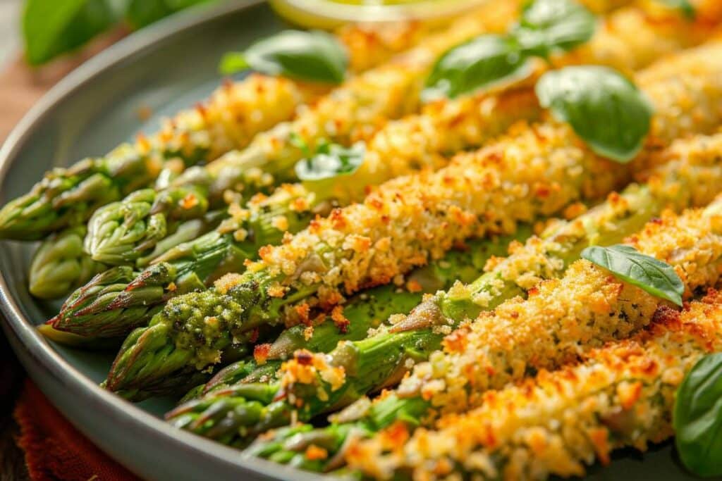 Recette airfryer : asperges panées croustillantes avec trempette crémeuse au pesto