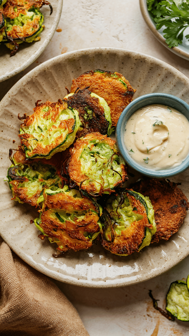 Beignets de courgettes avec sauce crémeuse.