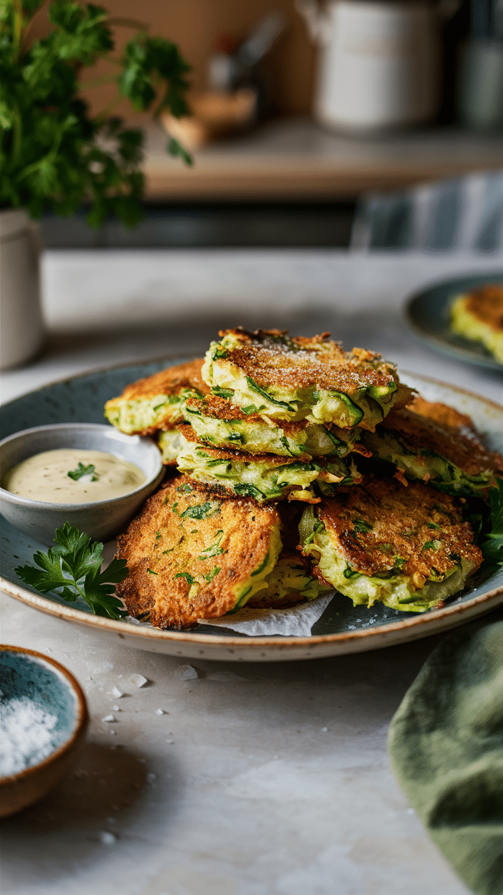 Galettes de courgette avec sauce au yaourt.