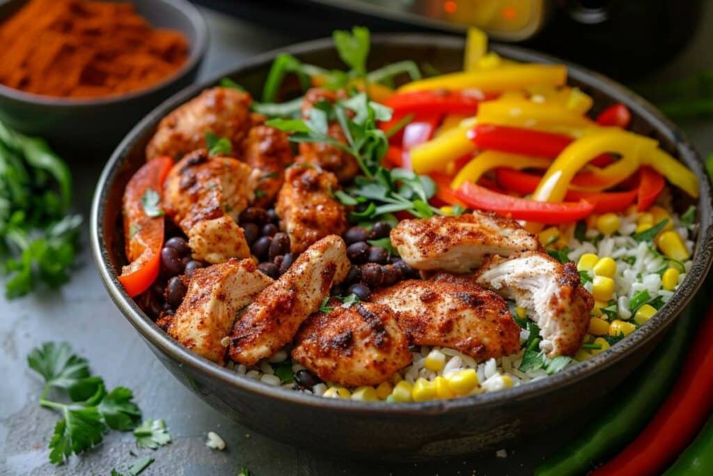Recette airfryer : savoureux bols de poulet à la cajun prêts en 20 minutes