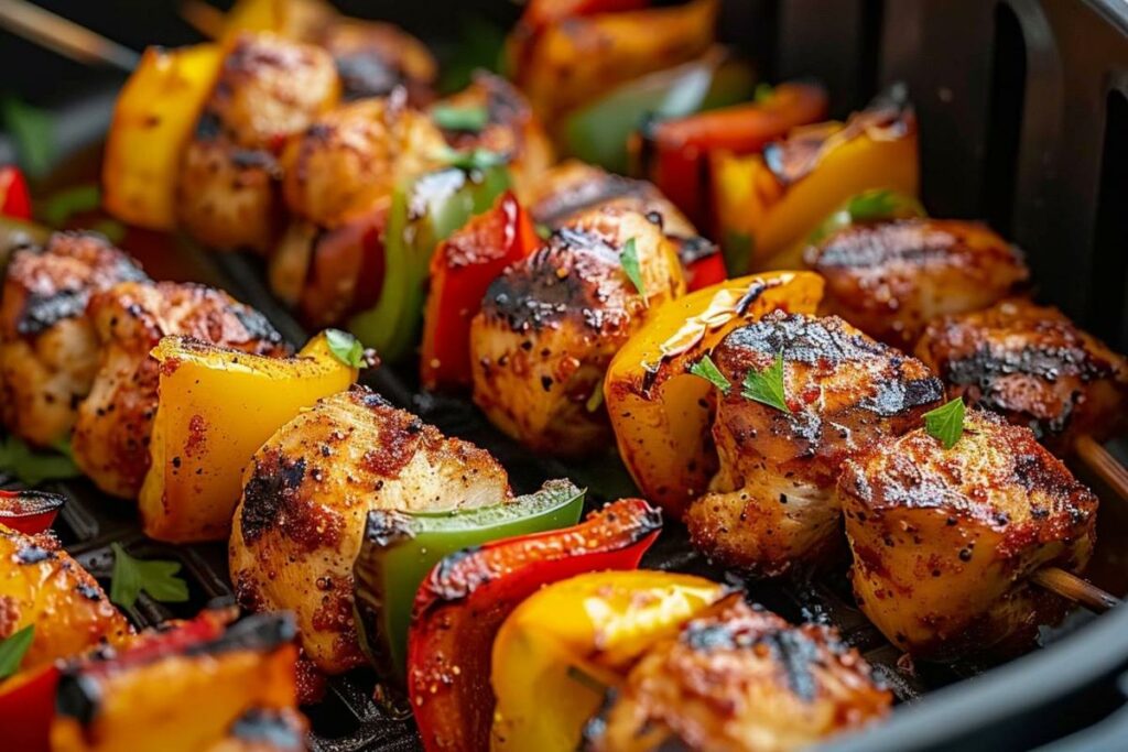Recette airfryer : brochettes de poulet et poivrons grillés à la cajun faciles et savoureuses