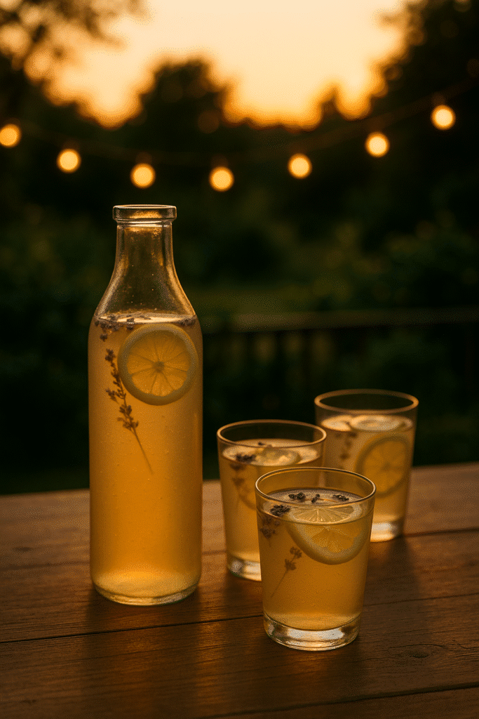 Limonade à la lavande au coucher du soleil.