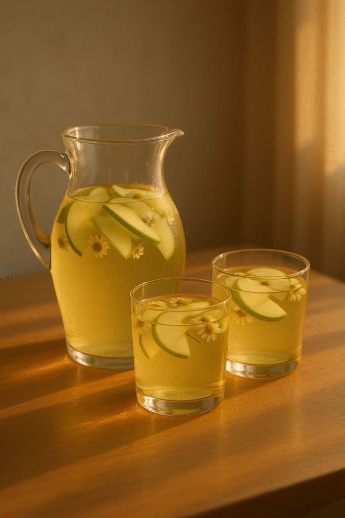 Pichet et verres de limonade aux pommes.