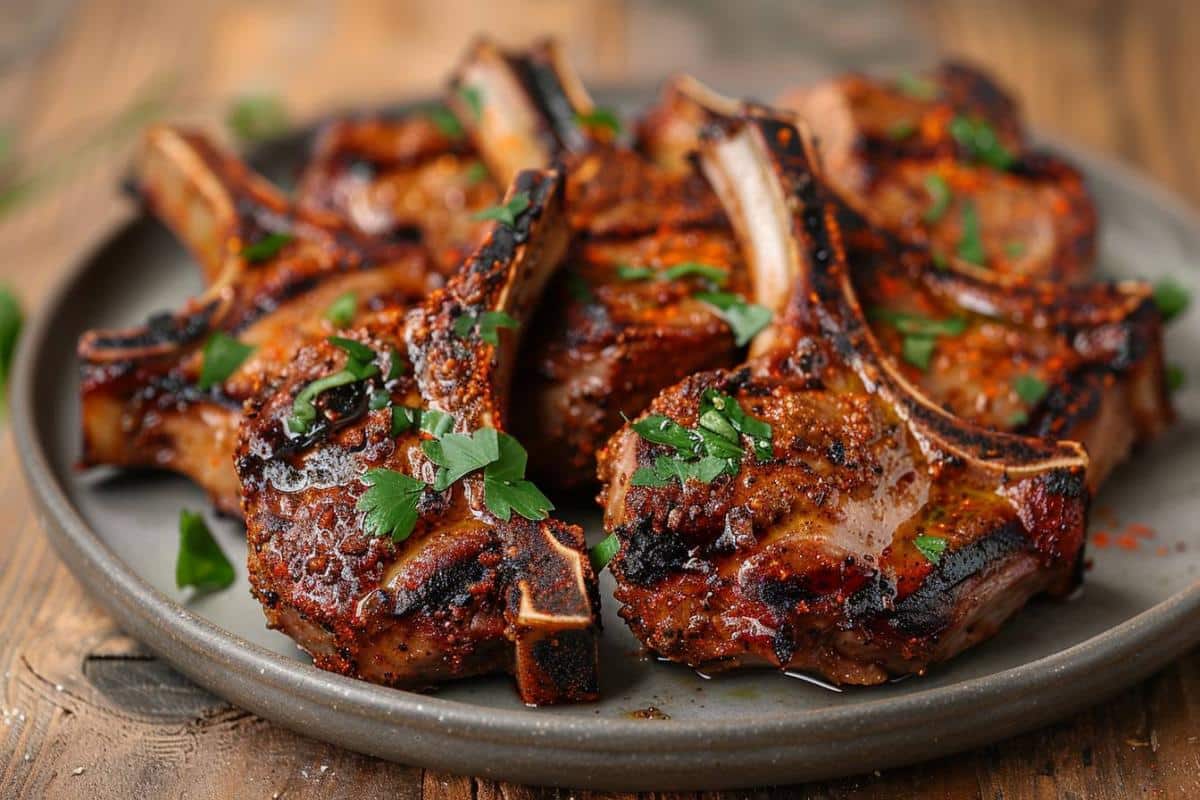 Recette airfryer côtelettes d’agneau harissa et vinaigrette tahini facile et rapide