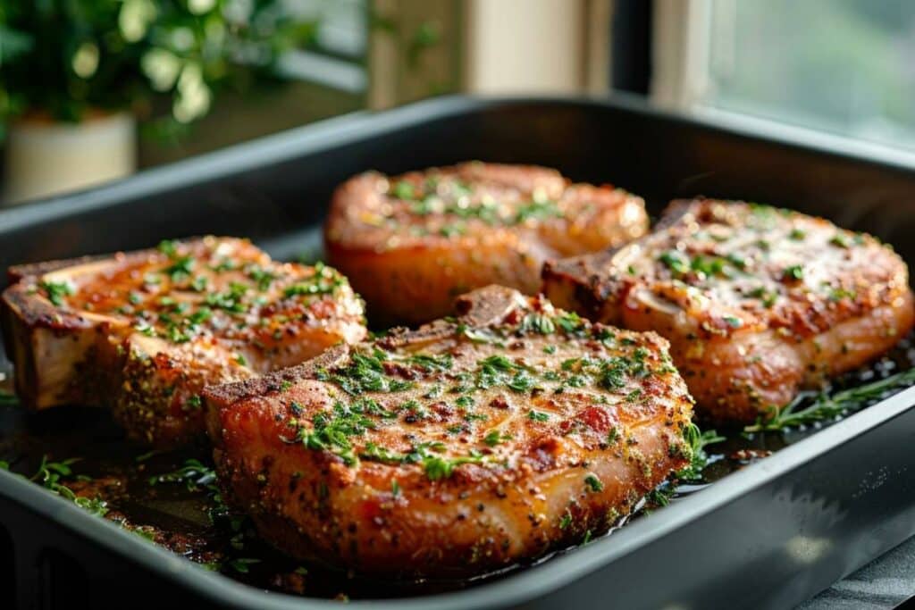 Recette airfryer : côtelettes de porc en croûte d'herbes savoureuses et faciles à préparer