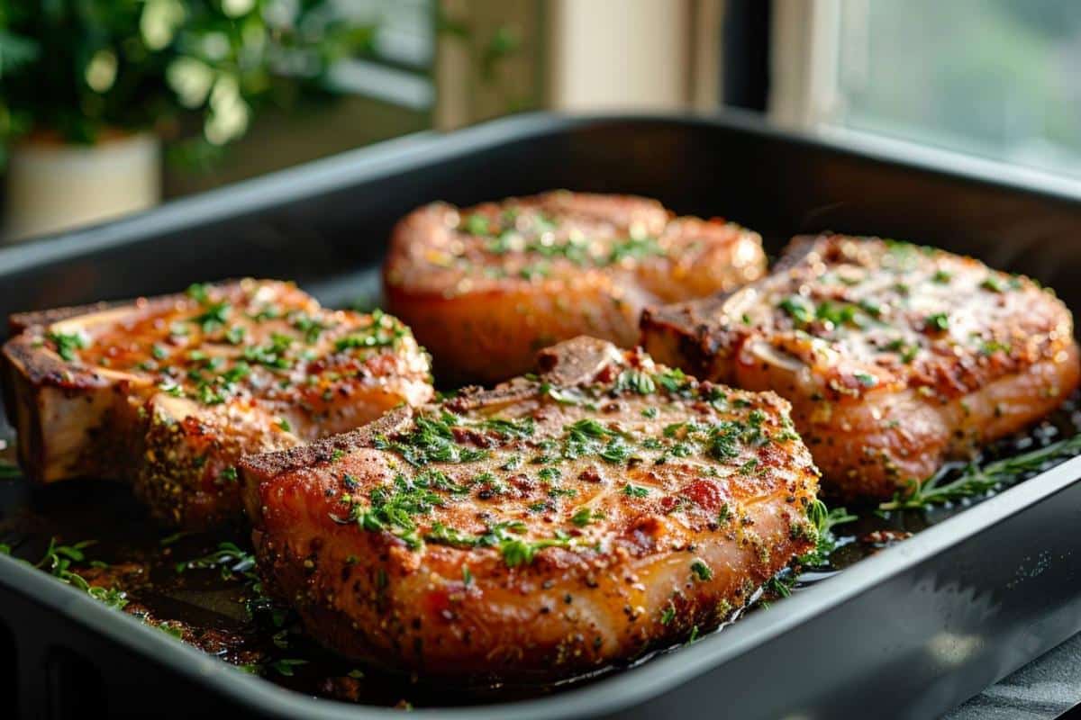 Recette airfryer : côtelettes de porc en croûte d'herbes savoureuses et faciles à préparer