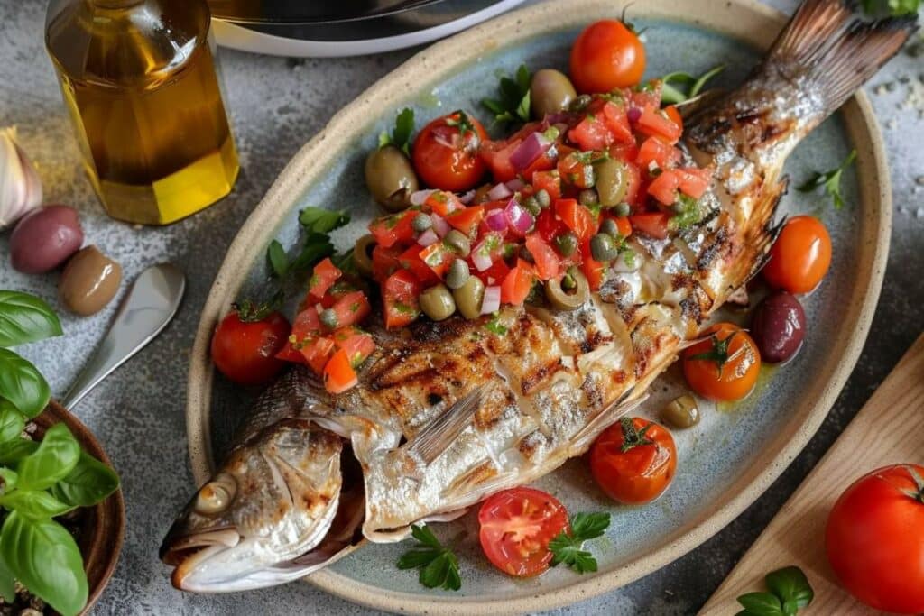Recette airfryer daurade entière avec salsa de tomates, olives et câpres à tester absolument