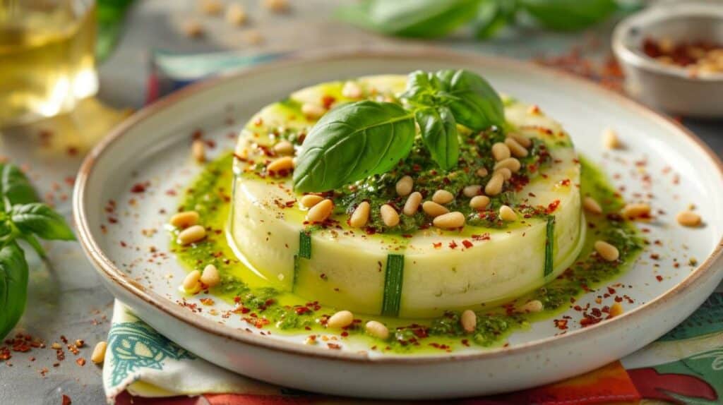 Flan de Courgettes au Pesto et Pignons de Pin