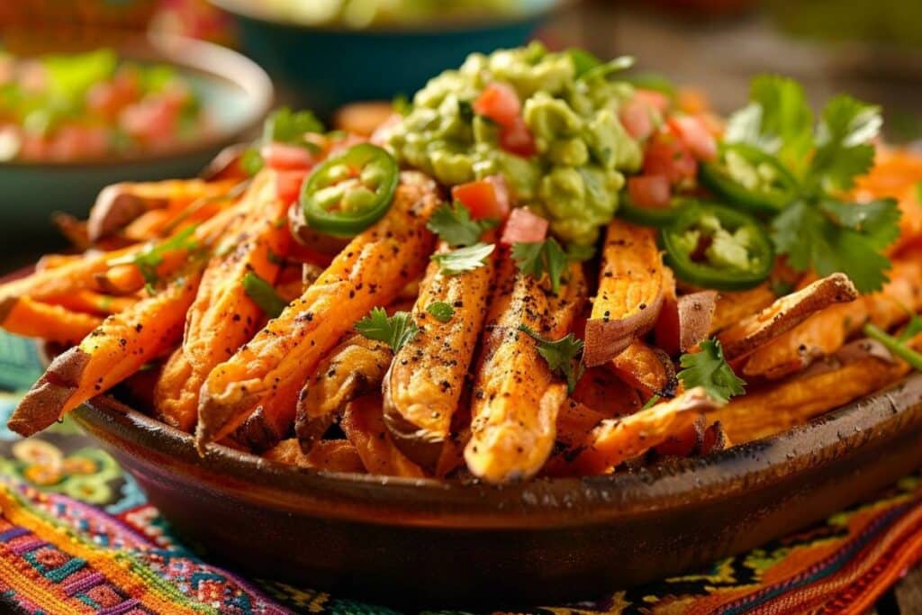 Recette airfryer : frites de patate douce mexicaines garnies pour un festin savoureux