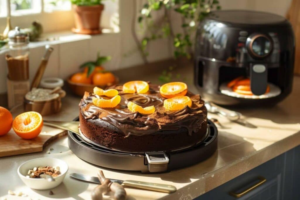 Recette airfryer gâteau sans farine au chocolat épicé maya et à la mandarine pour un délice exotique