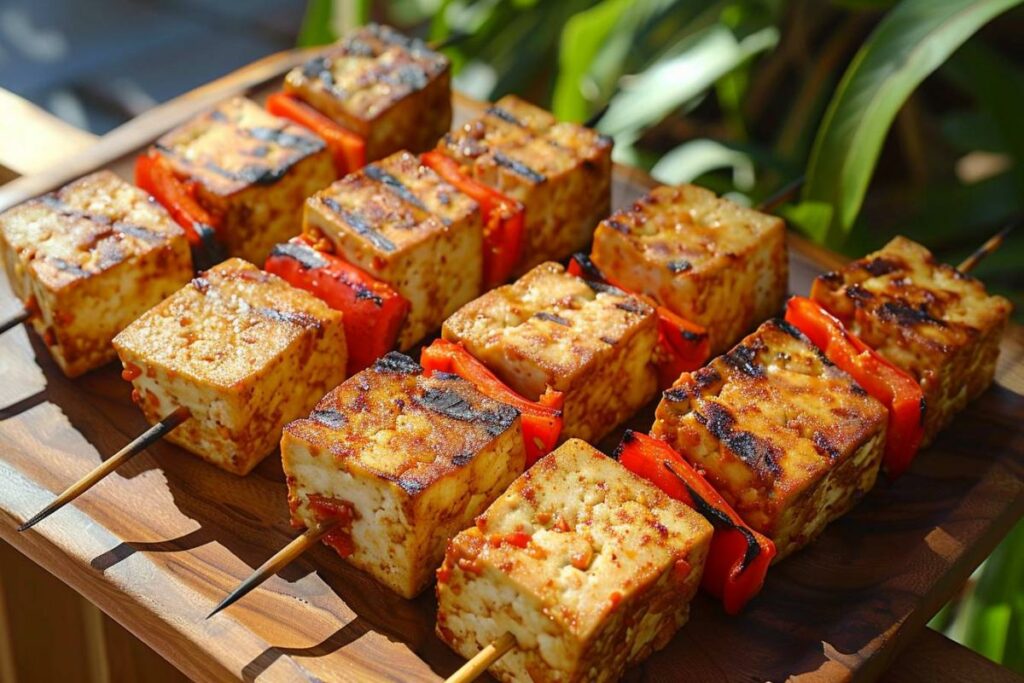 Recette airfryer brochettes de tofu et de poivrons rouges grillés : une grillade végétarienne savoureuse