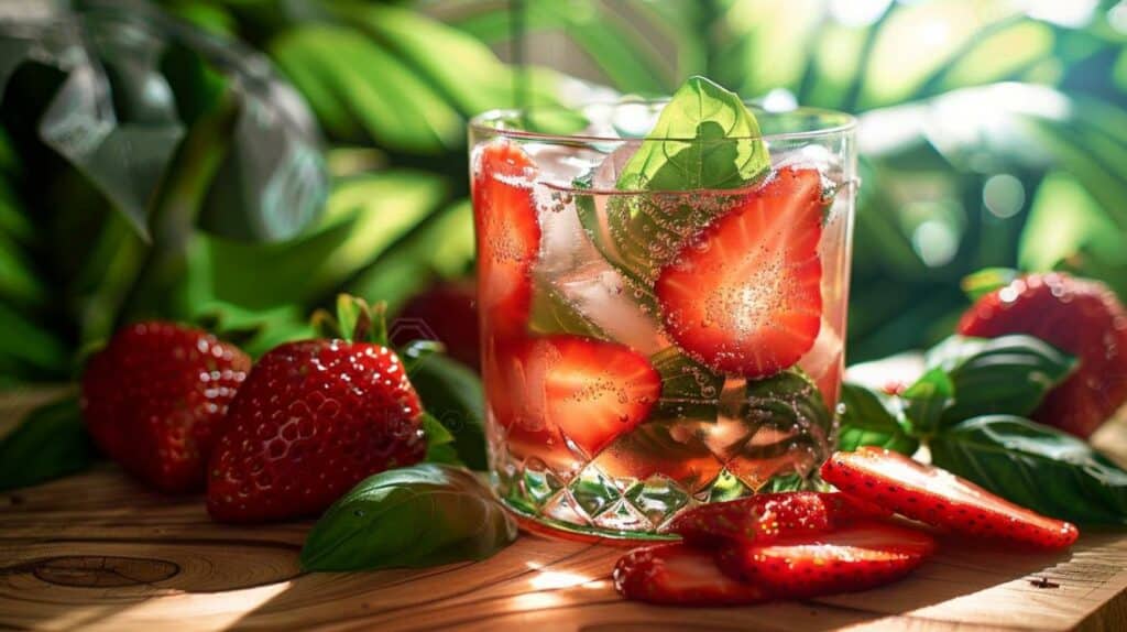 Infusion Froide Basilic et Fraise – Rafraîchissante et idéale pour recharger les batteries pendant les journées chaudes.