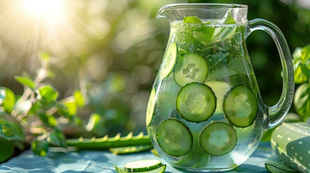 Infusion Froide Concombre et Aloe Vera – Hydratante et réparatrice, parfaite pour un style de vie sain.