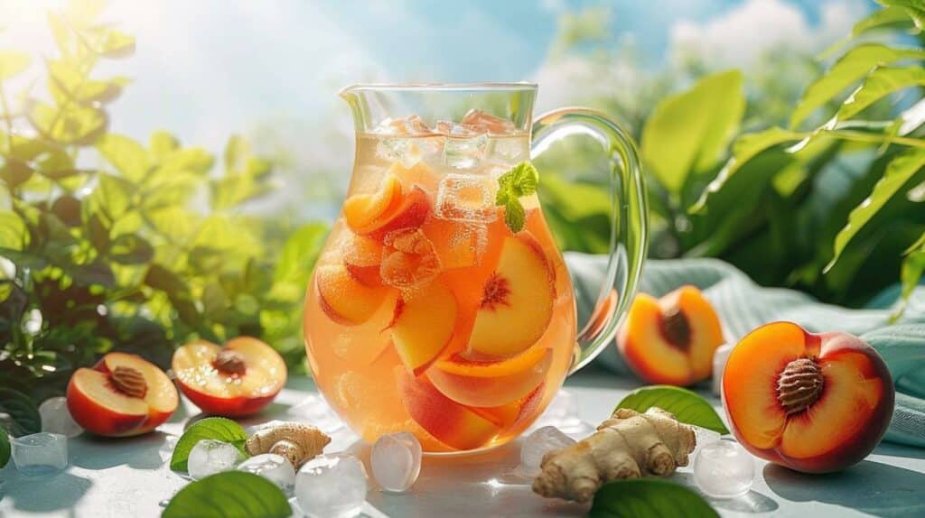 Infusion Froide Gingembre et Pêche : Un Mélange Pétillant pour Booster Votre Journée