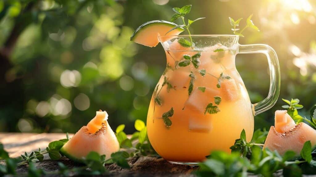 Infusion Froide Melon et Verveine – Ultra-hydratante et apaisante, idéale pour se détendre après une journée chaude.