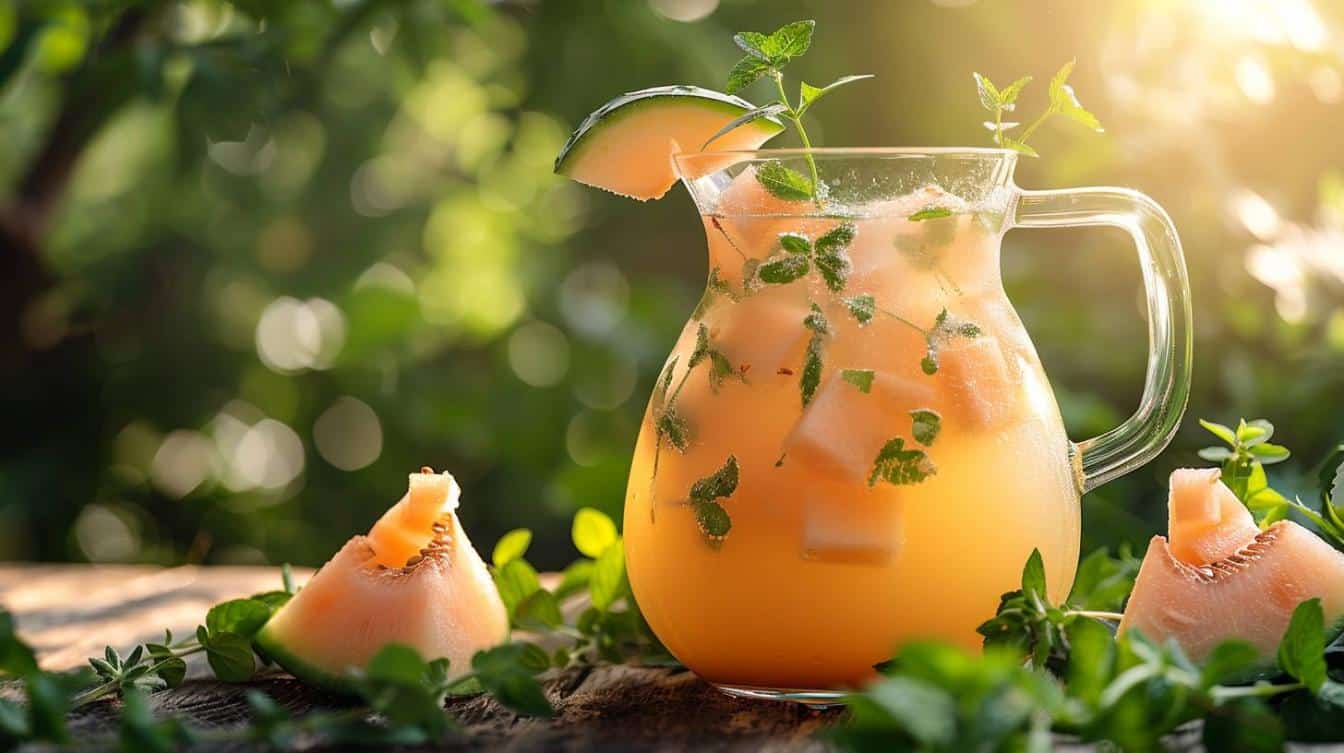 Infusion Froide Melon et Verveine – Ultra-hydratante et apaisante, idéale pour se détendre après une journée chaude.