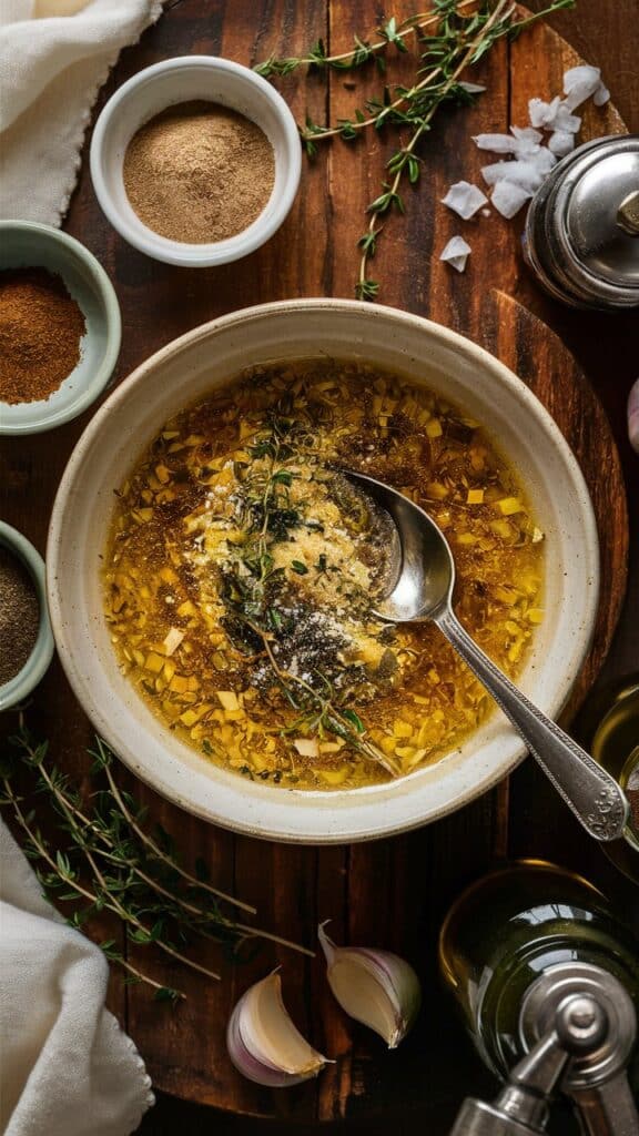 Bol de marinade aux herbes et épices.