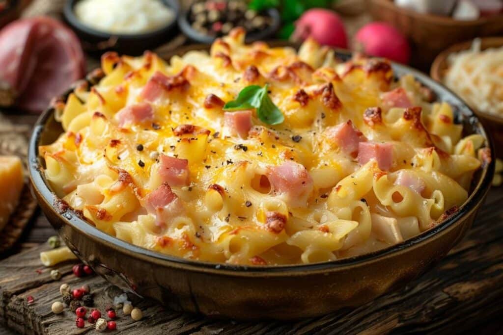 Recette airfryer casserole de nouilles au jambon et au fromage : facile et rapide à préparer