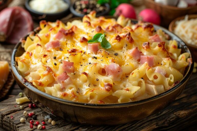 Recette airfryer casserole de nouilles au jambon et au fromage : facile et rapide à préparer