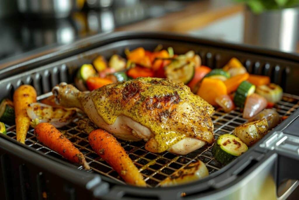 Recette airfryer demi-poulet moutarde avec légumes rôtis : facile et délicieux
