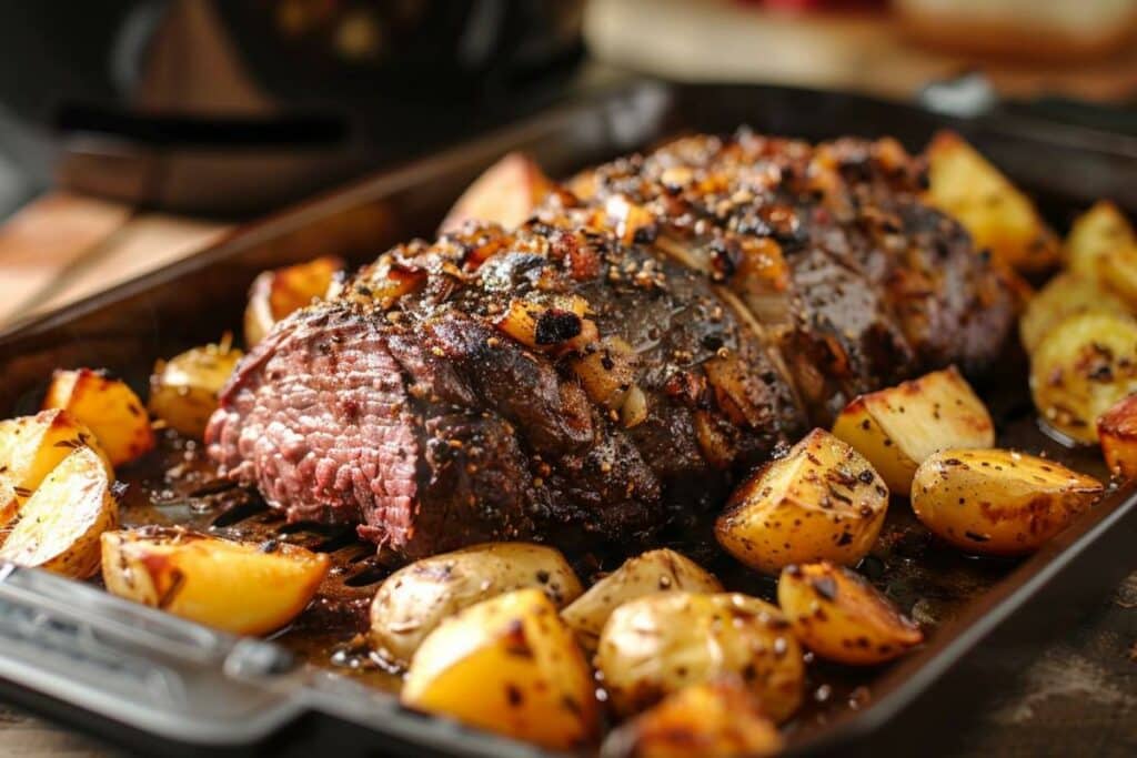 Recette airfryer : rôti de bœuf juteux et pommes de terre rôties croustillantes