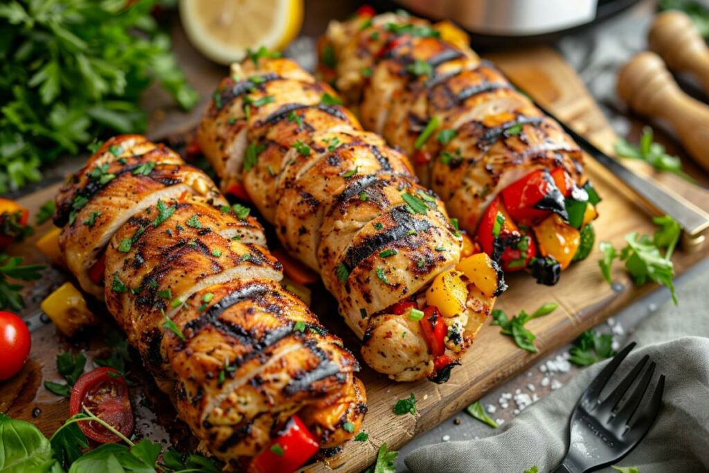Recette airfryer roulade de poulet aux légumes grillés : plat équilibré et savoureux
