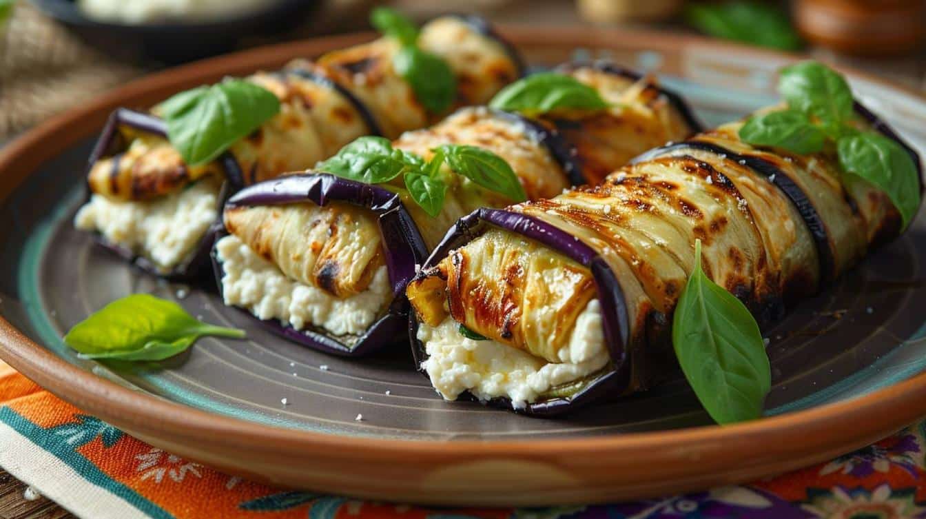 Roulés d’Aubergine à la Ricotta et au Basilic