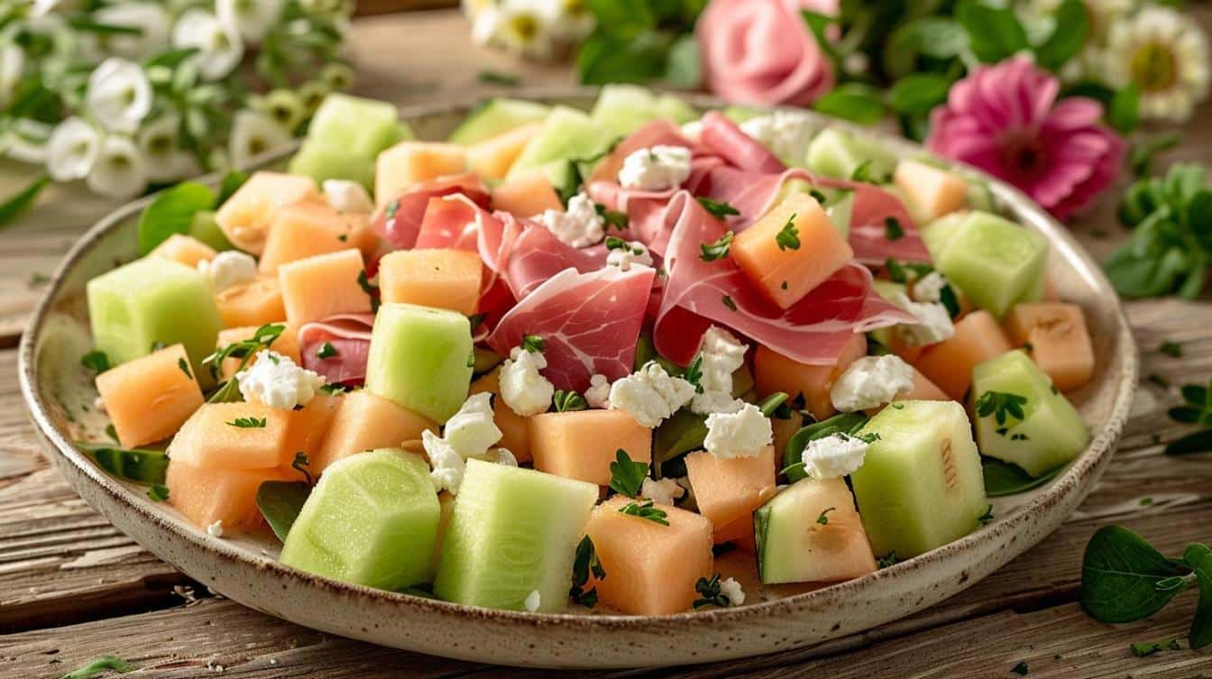 Salade de Melon, Feta et Jambon de Parme