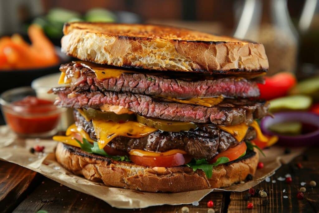 Recette airfryer ultime : sandwich au steak et pile de cheeseburgers savoureux