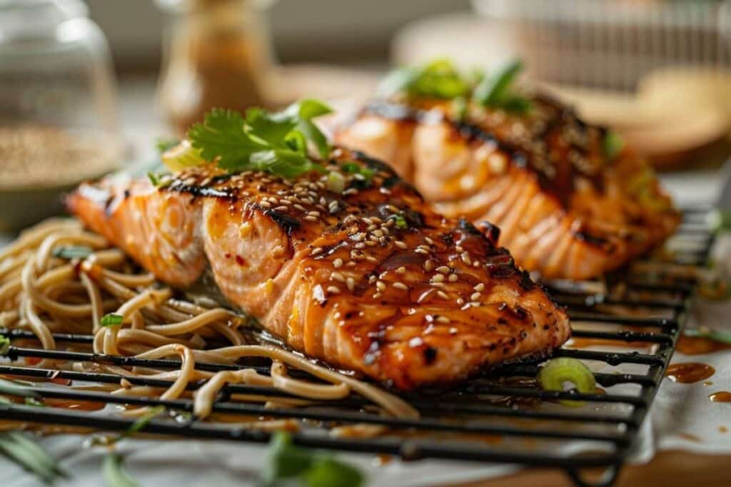 Recette airfryer saumon grillé teriyaki et nouilles de soba : un délice asiatique facile et rapide