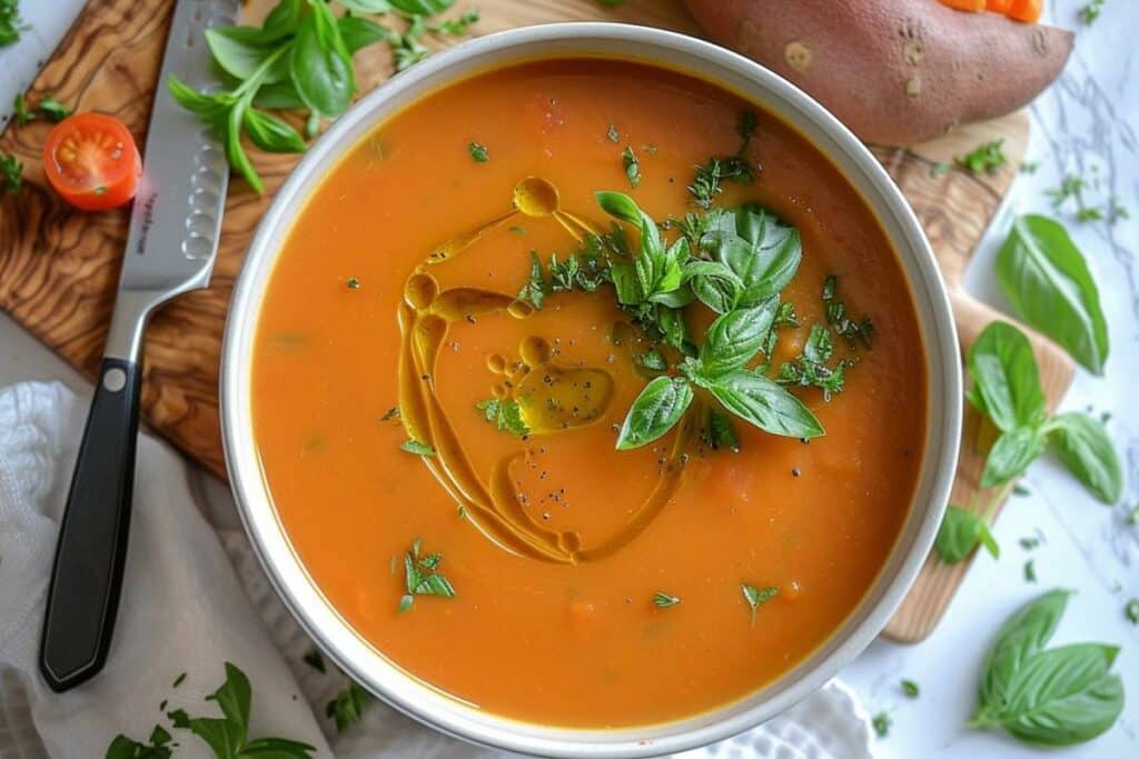 Recette airfryer : soupe patate douce et tomate facile et savoureuse