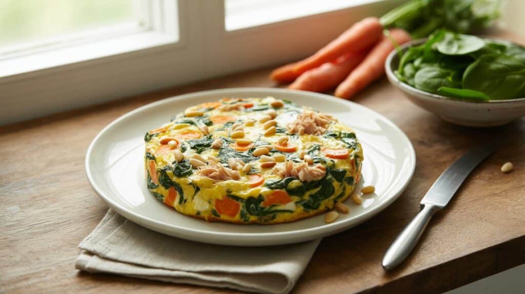 Frittata colorée avec épinards et carottes.