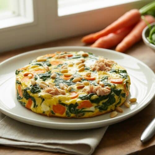 Frittata colorée avec épinards et carottes.