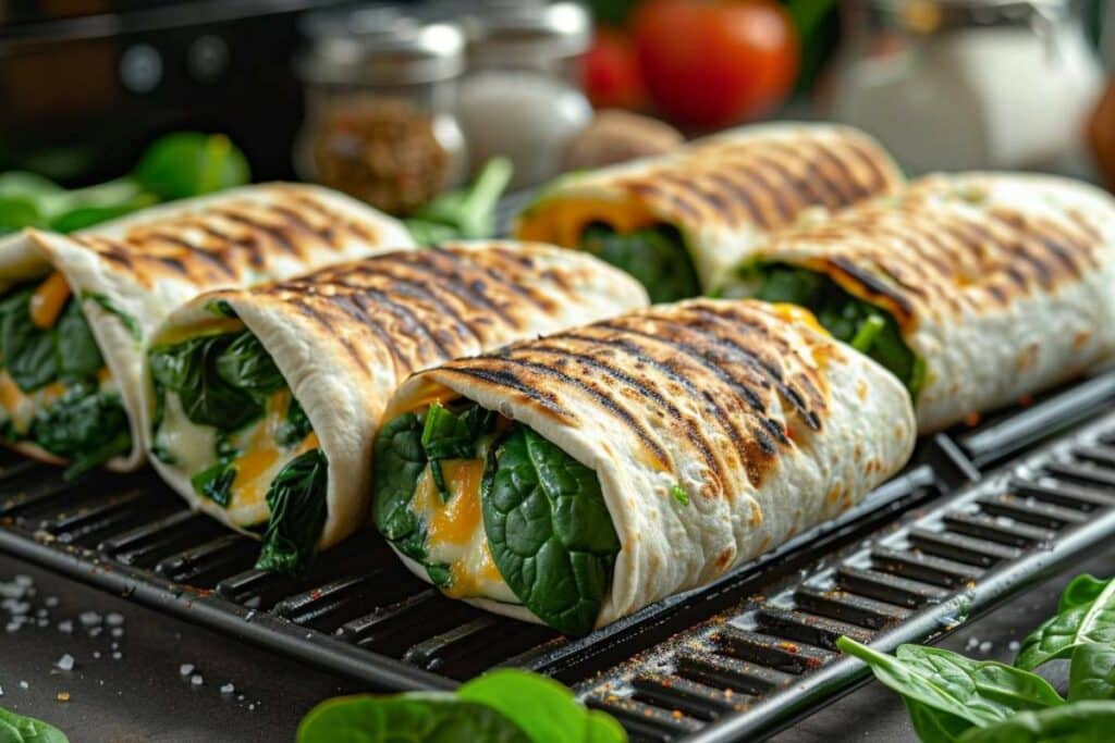 Recette airfryer : wraps grillés aux épinards et au fromage, savoureux et rapides à préparer