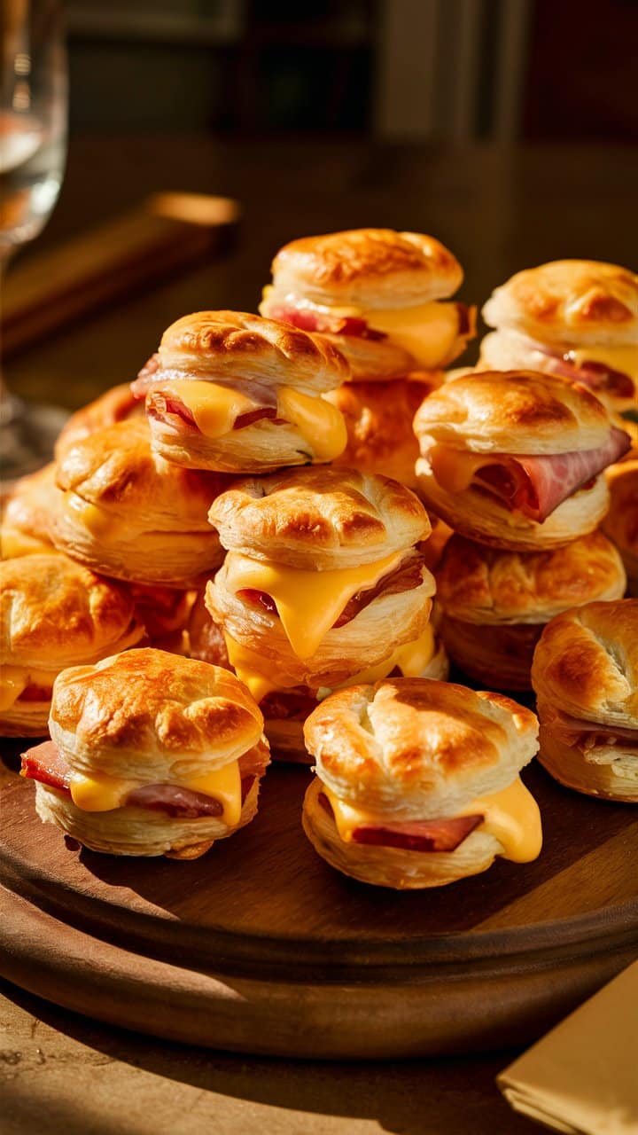 Feuilletés au fromage et jambon empilés.
