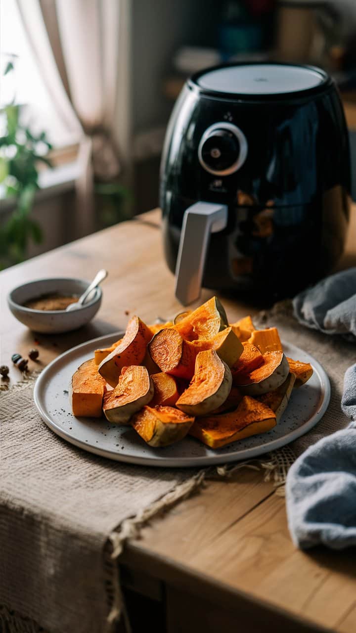 Tranches de courge prêtes à cuire à l'airfryer.