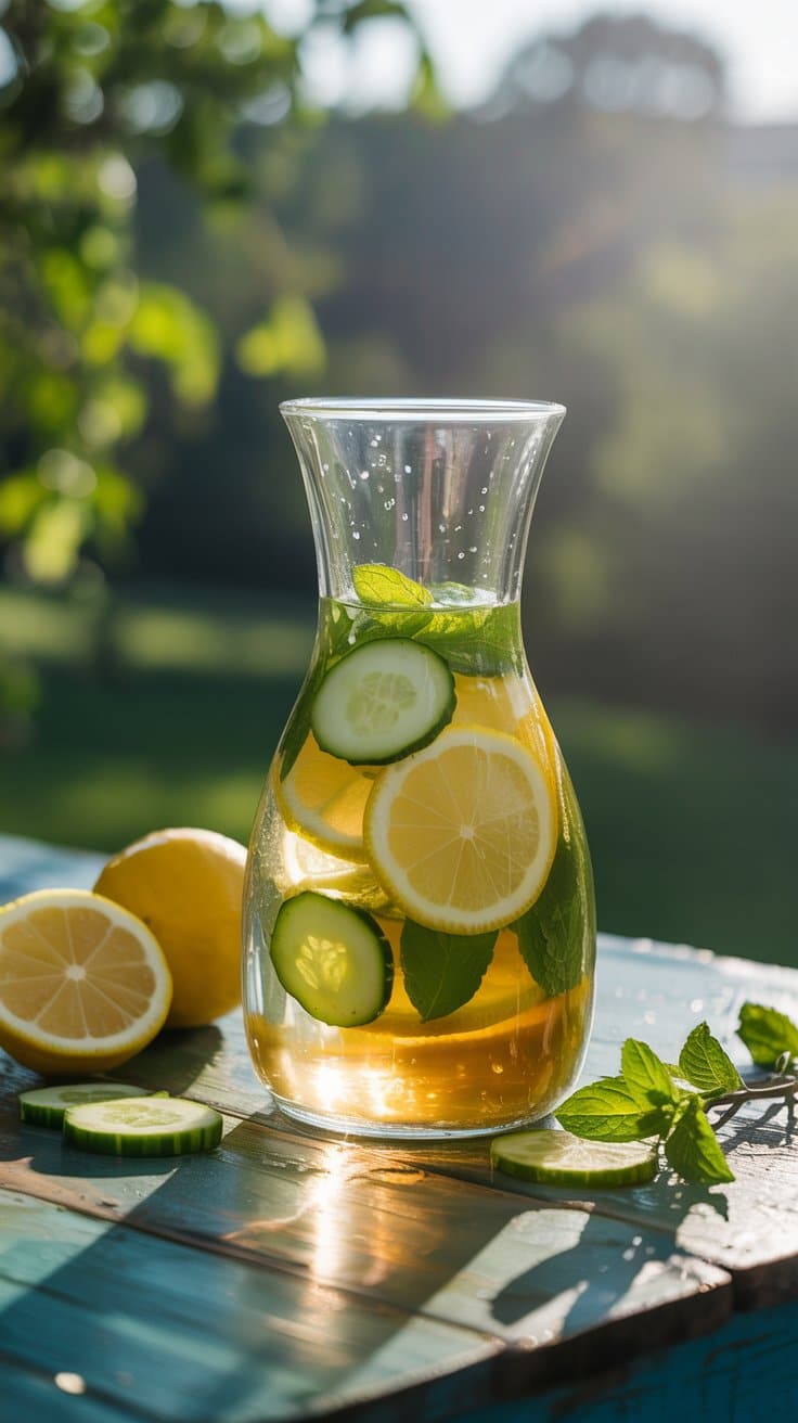 Carafe d'eau avec citron et concombre