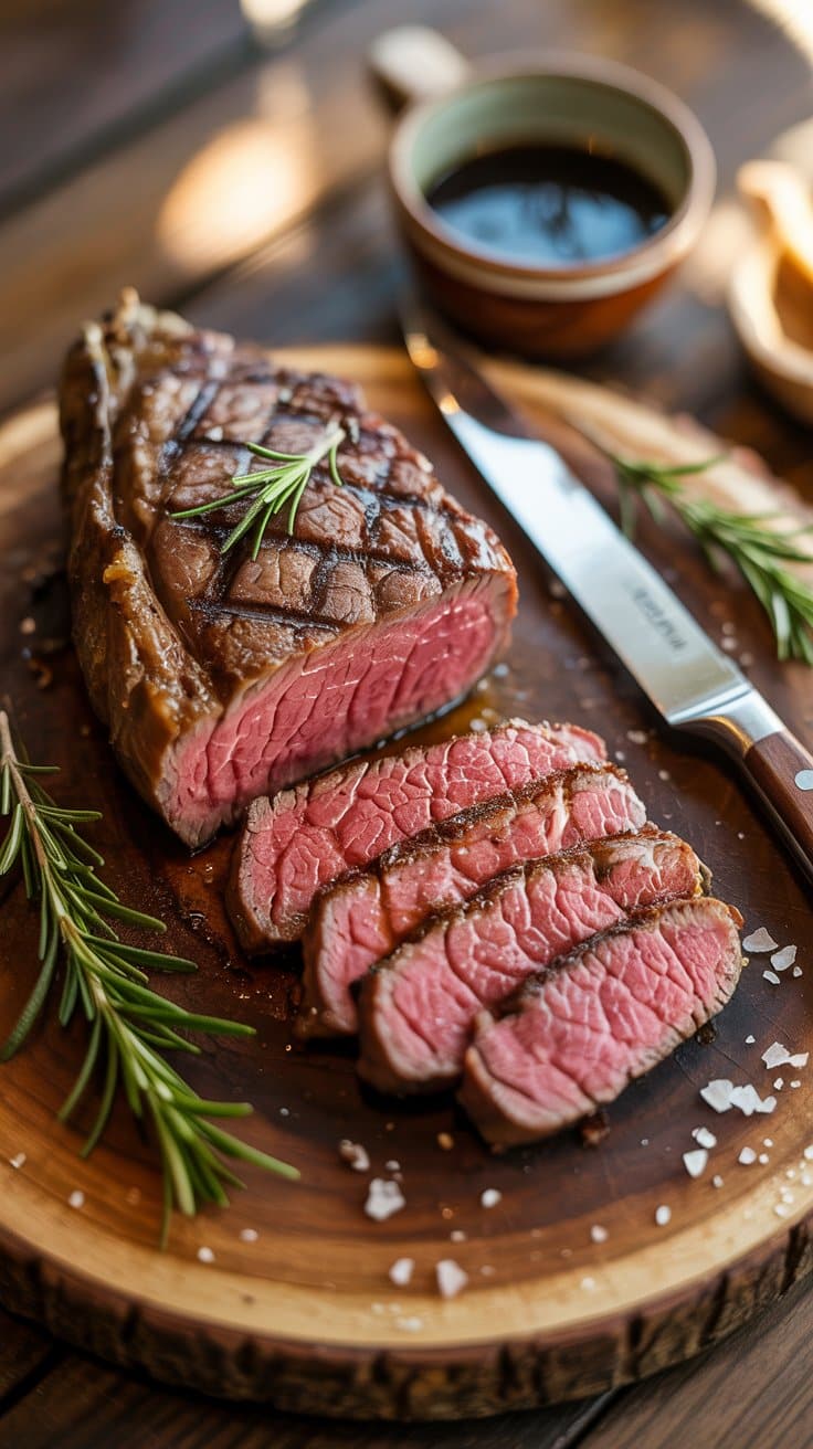 Rôti de bœuf tranché avec romarin.