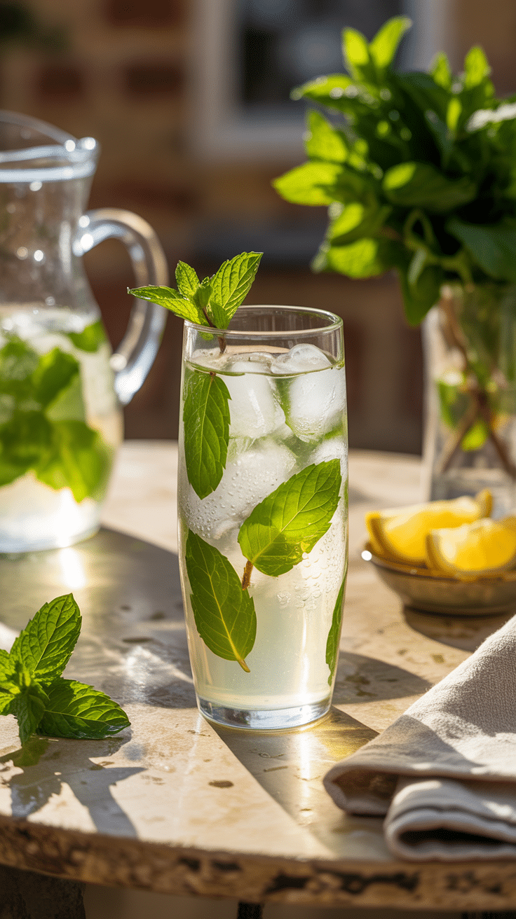 Verre de limonade à la menthe glacée.