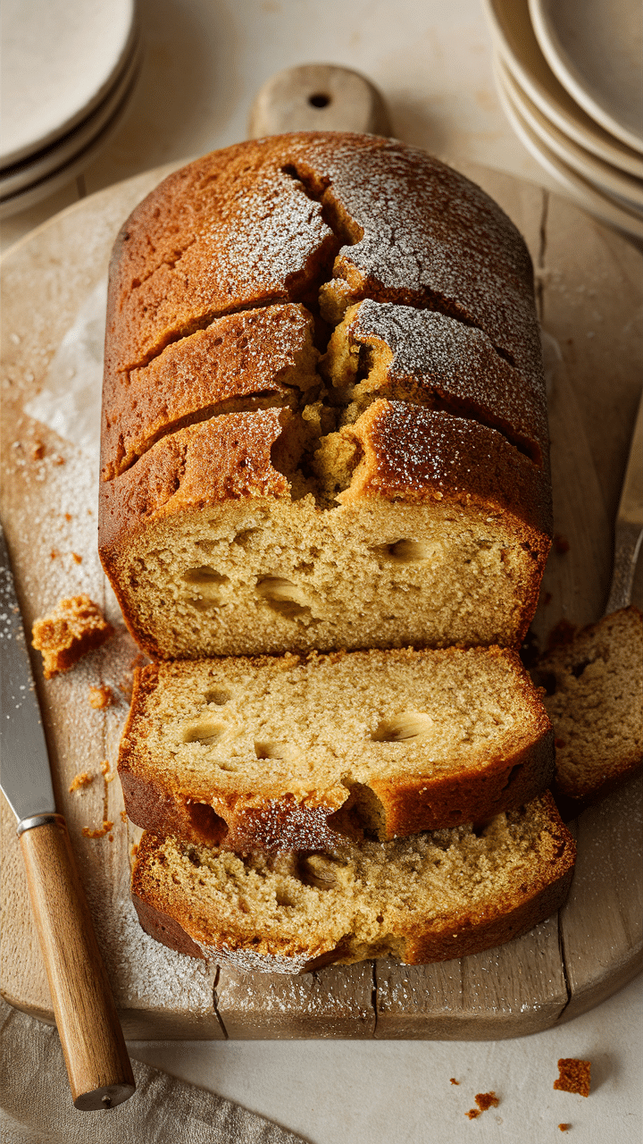Pain aux bananes sur planche à découper.