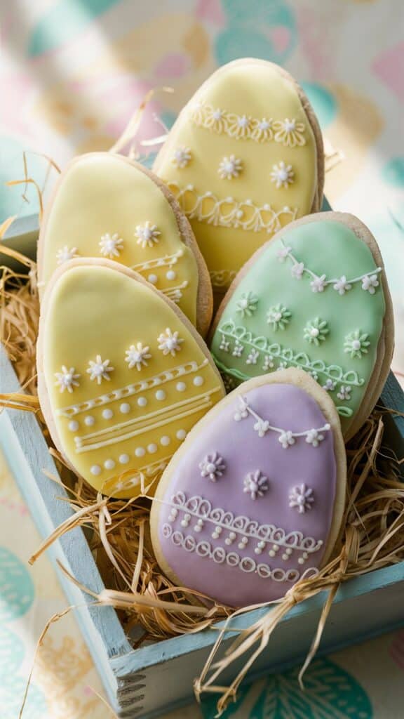 Biscuits décorés en forme d'œufs de Pâques