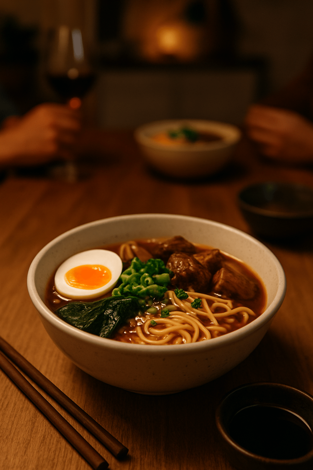 Bol de ramen avec œuf et légumes.