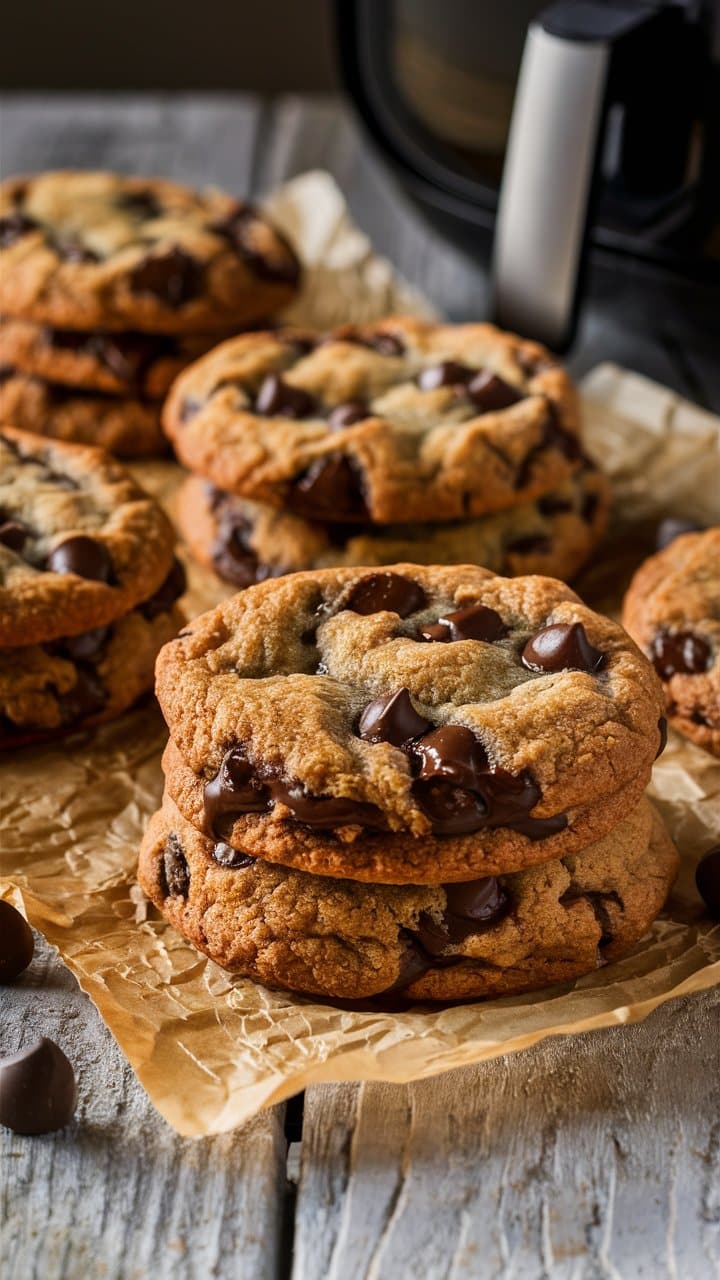 Cookies aux pépites de chocolat sur du papier parchemin.