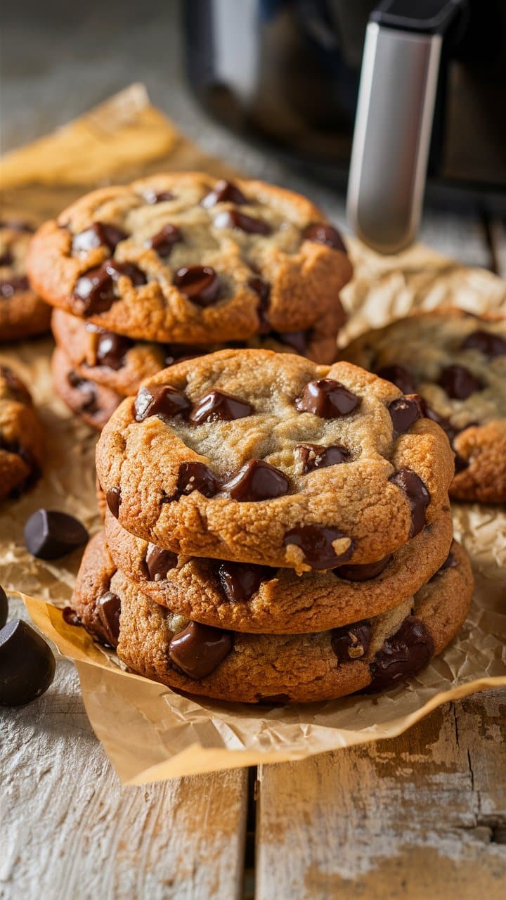 Cookies aux pépites de chocolat sur papier parchemin.