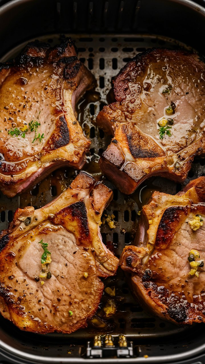 Côtelettes de porc grillées dans une friteuse.