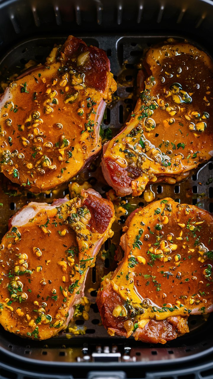 Côtes de porc épicées dans friteuse à air.