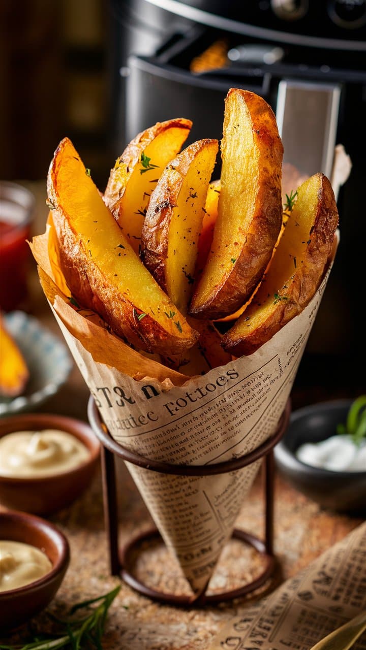 Quartiers de pommes de terre frits au four.