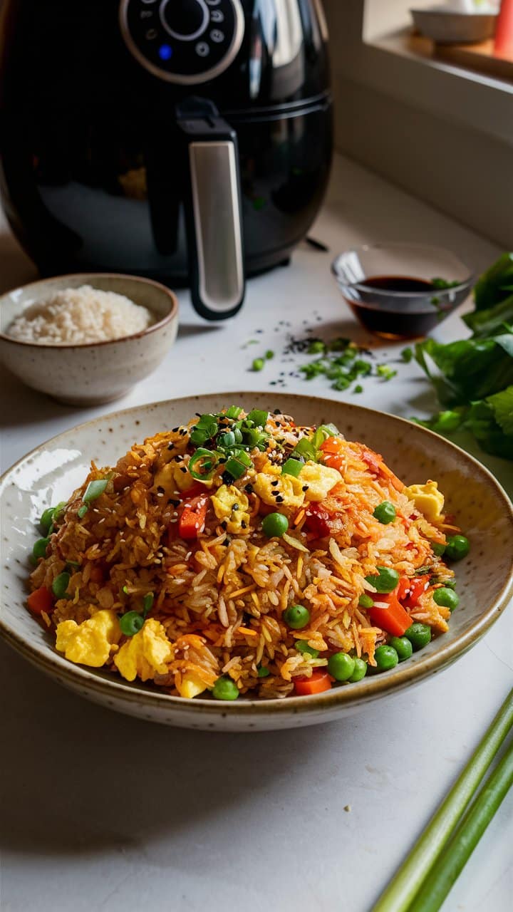 Plat de riz frit aux légumes et oeufs.