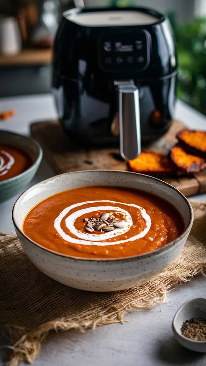 Soupe de potiron avec tourbillon de crème.