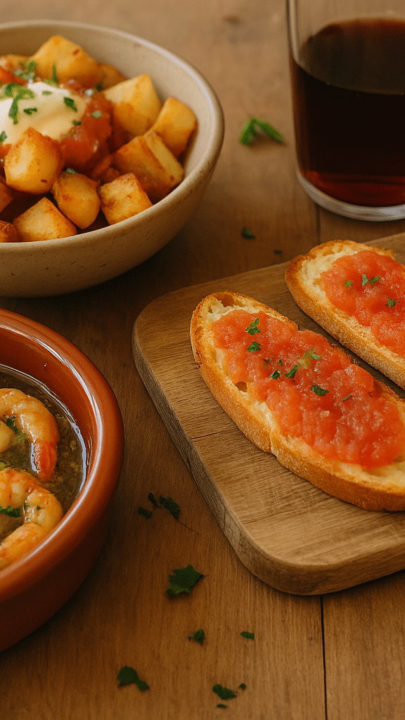 Assortiment de tapas avec vin rouge